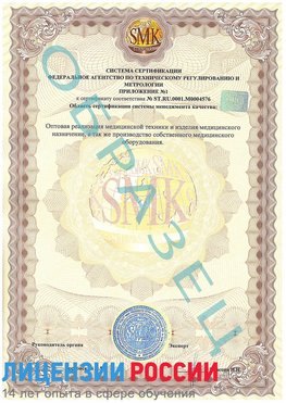 Образец сертификата соответствия (приложение) Муром Сертификат ISO 13485